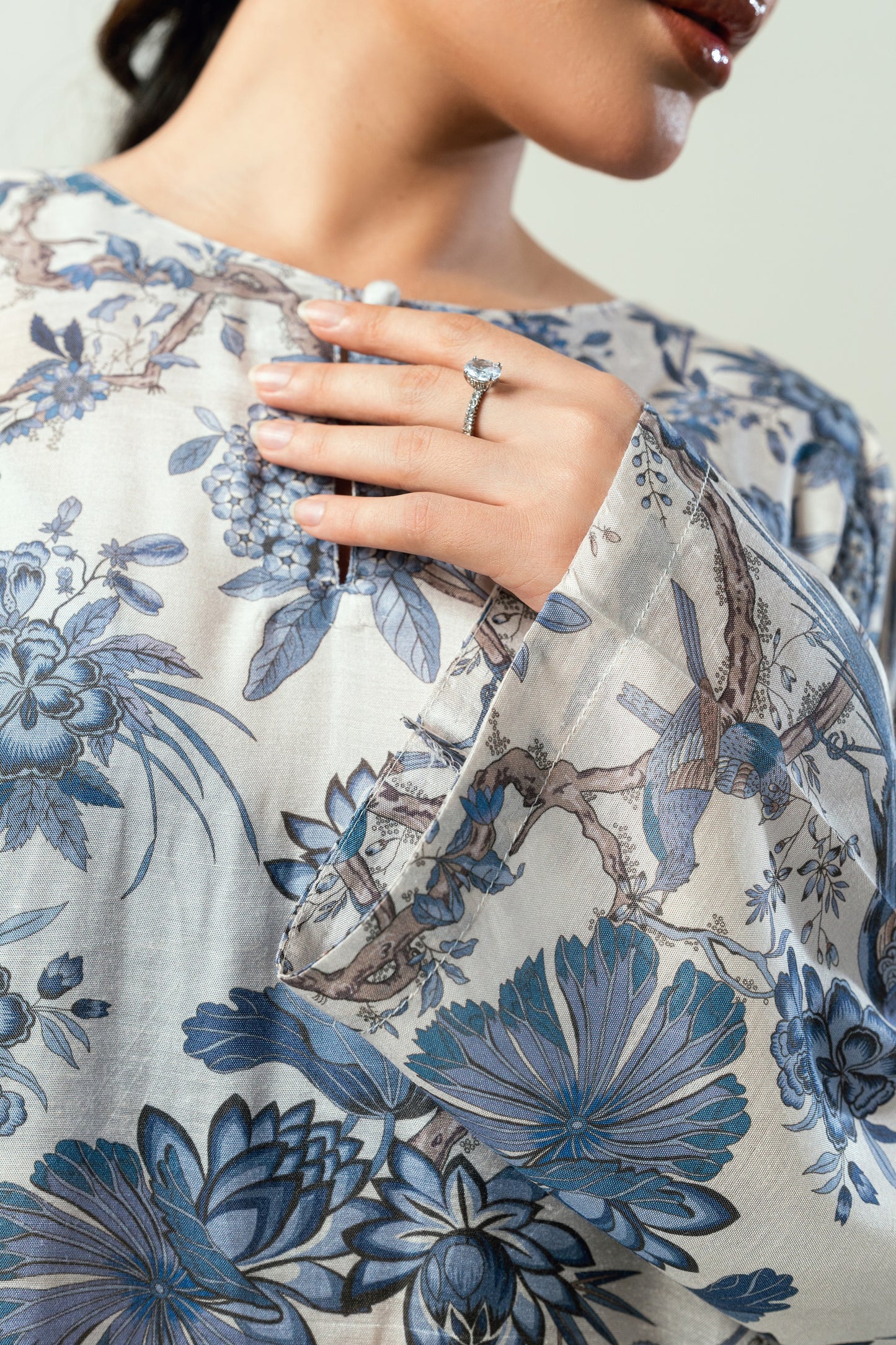 Blue Blossom- Ivory & powder blue printed 2 piece