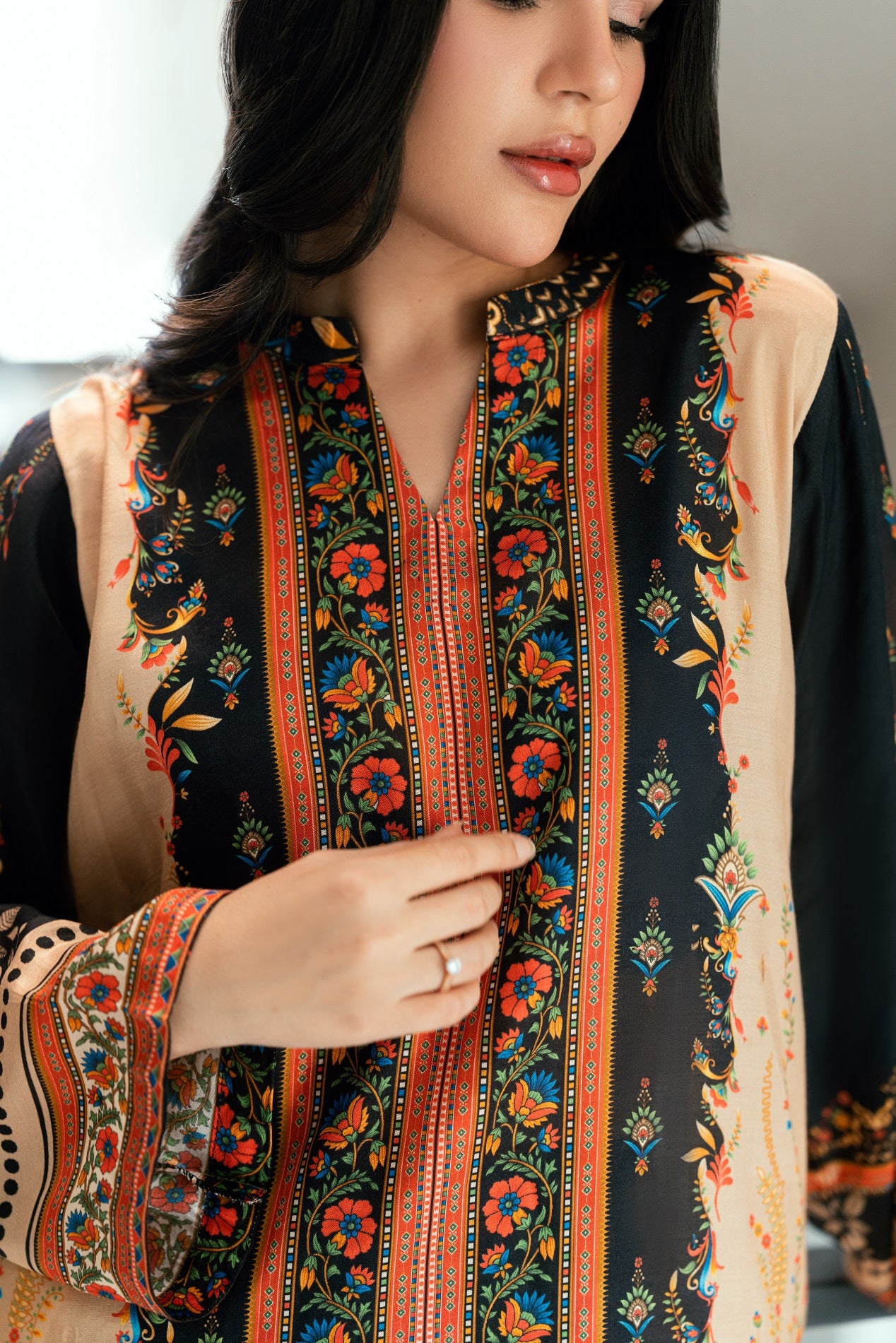Dusky Charm – Black & Orange Printed 2-Piece