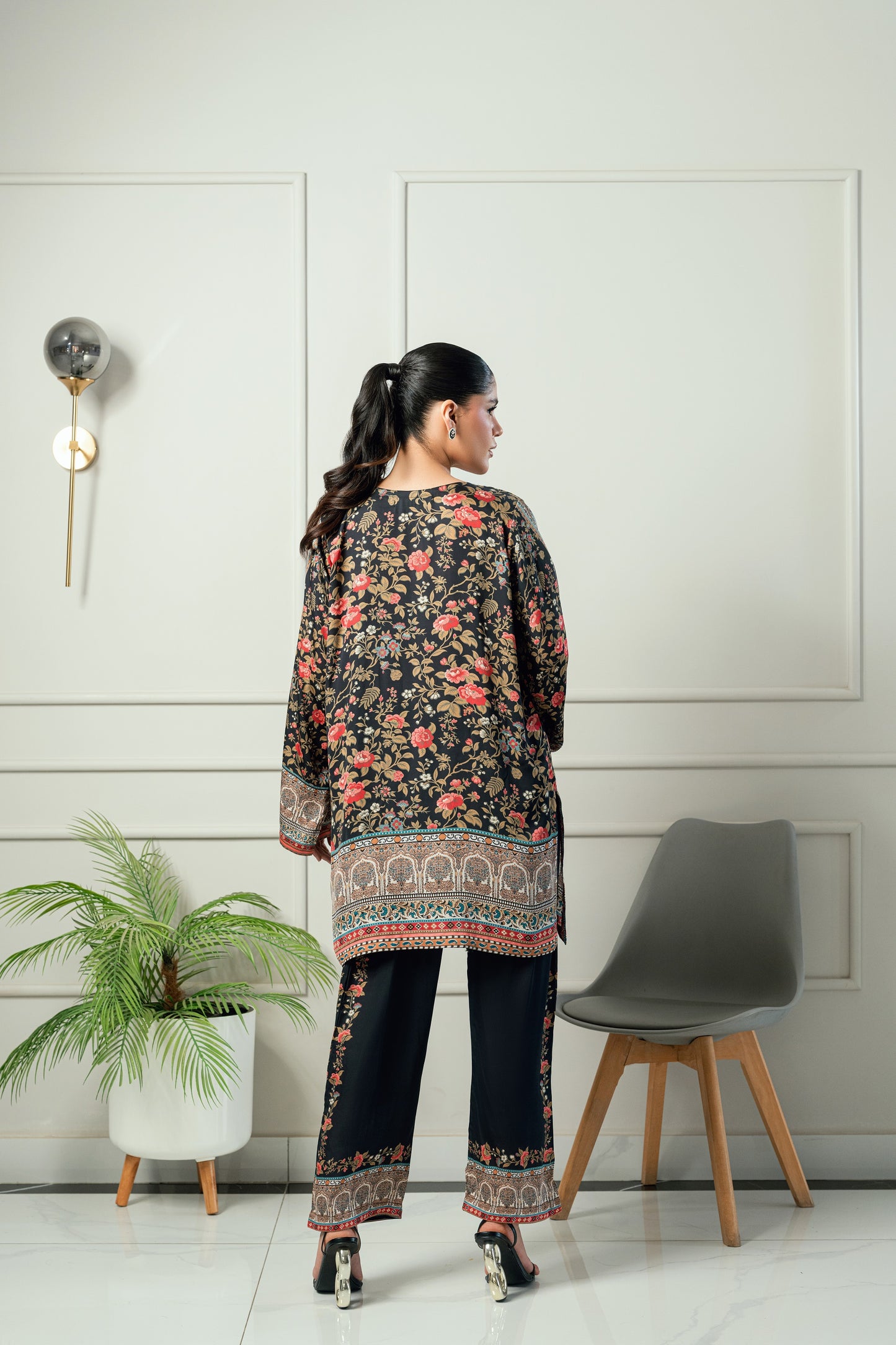 Midnight Rose-Black & red printed 2 piece